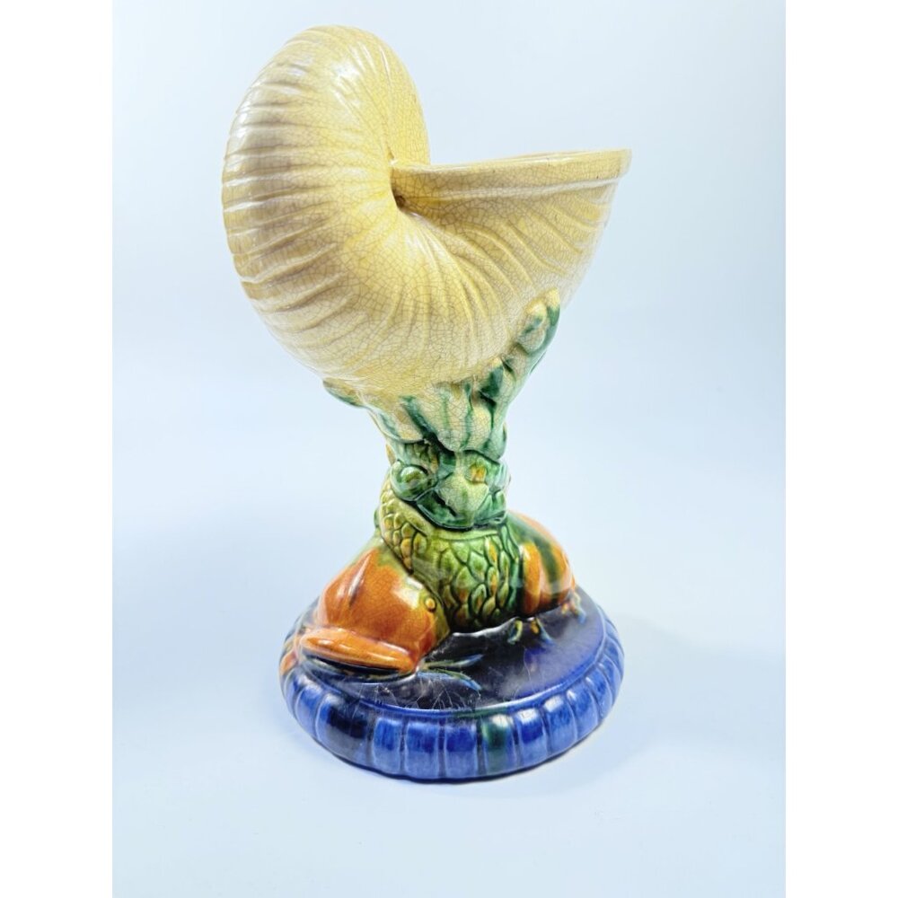 Elevated Centerpiece Compote Vase Planter Majolica Minton Style Shell Nautilus - Picture 8 of 14